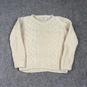 Handmade Cable Knit Sweater Womens Medium Ivory Fisherman Grandma Chunky Vintage